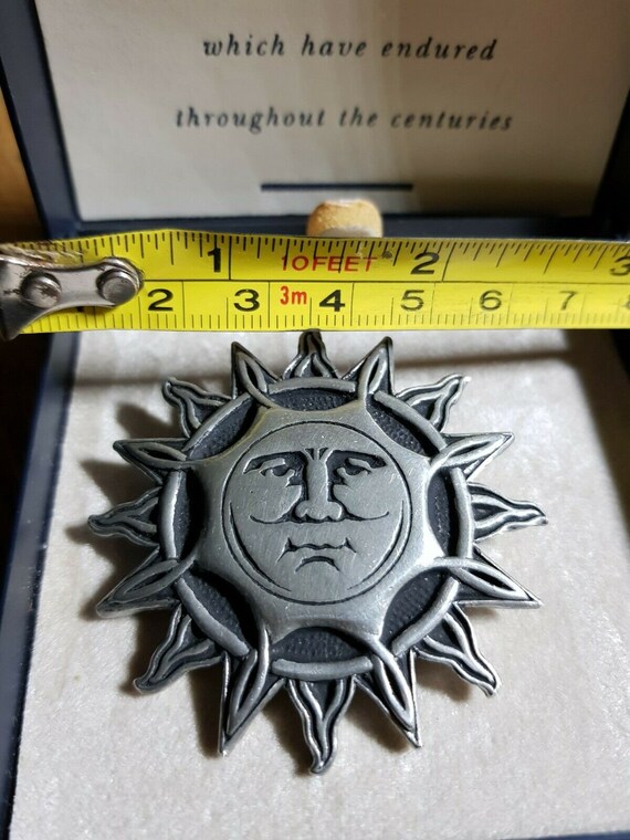 RARE Vintage 'Conquest' Pewter Sun Brooch Gem