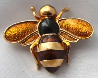 Vintage Gold-tone Enamelled Bee Brooch