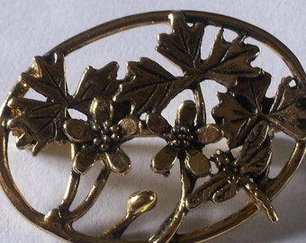 Vintage Gold-plated 'MASJ' Flowers & Dragonfly Brooch