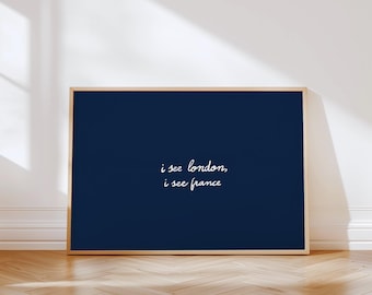 Ich sehe London, ich sehe Frankreich Druck, marine Badezimmer Wandkunst, minimalistischer horizontaler Druck, digitaler Download
