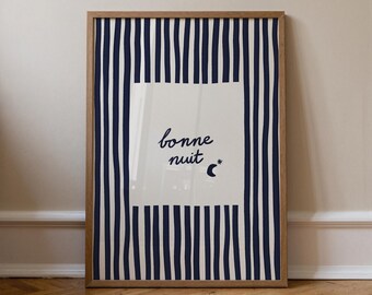 Bonne Nuit Print, Striped Good Night Poster, Trendy Bedroom Wall Art (Digital Download)