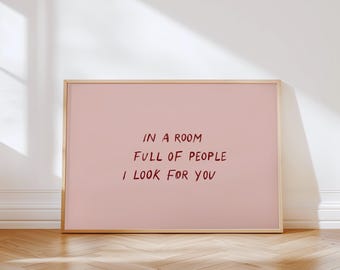Impresión "En una habitación llena de gente te busco", póster con letra de Sombr 12 to 12, arte de pared moderno para dormitorio, póster para cama, descarga digital