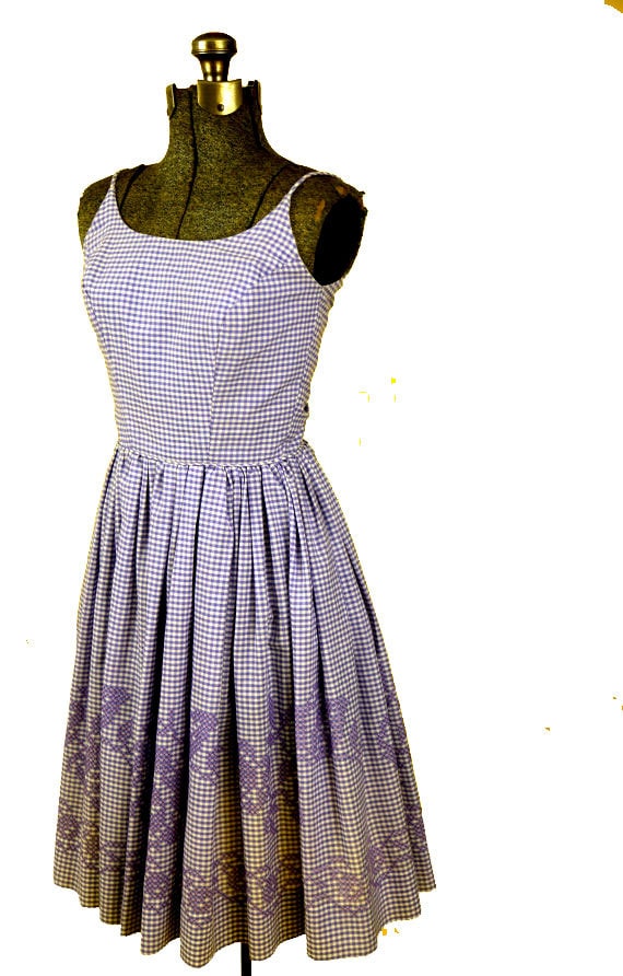 1950s Gingham Embroidered Sundress