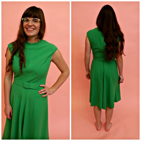60s Mollie Parnis Boutique Green Wool Dress