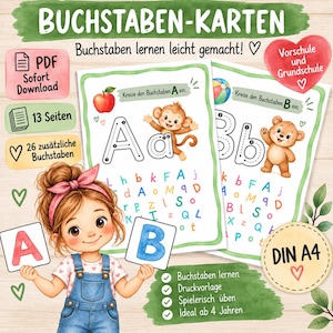 Att lära sig bokstäver i förskolan | A-Ö-arbetsblad i PDF-format | Att känna igen och spåra bokstäver | Grundskola/förskola | Direkt nedladdning