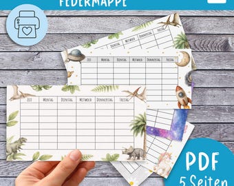 5 Stundenpläne für die Federmappe – PDF Download | 5 liebevolle Designs für Kinder | kompakt & praktisch für die Schule