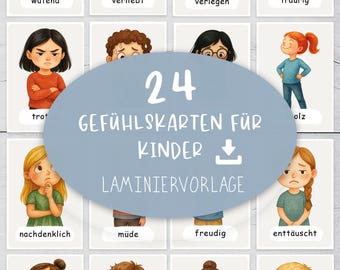 24 Feeling Cards for Children PDF Printable Template