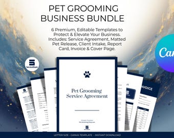 Pacchetto per attività di toelettatura per animali domestici / Modelli Canva modificabili (7 pagine)