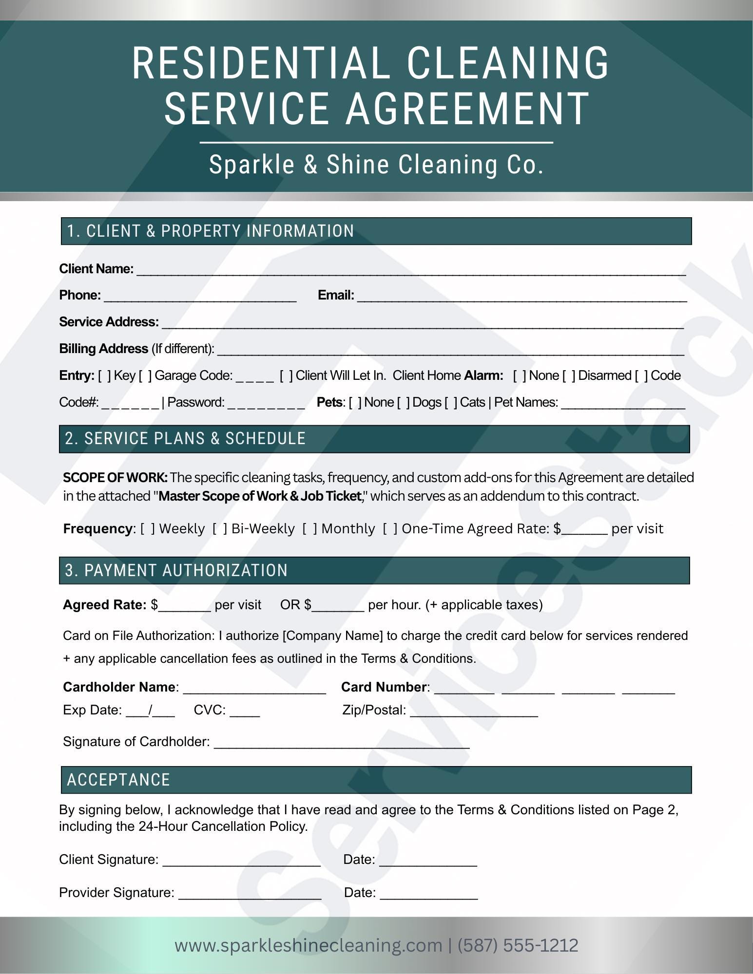 Residential Cleaning Service Agreement, Editable Canva Template ...