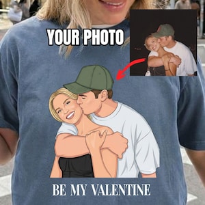Custom Photo to Illustration Shirt, Personalized Couple Drawing Tee, Be My Valentine Gift, Comfort Colors , Gift for Boyfriend Girlfriend