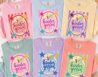 Striped Kindergarten Comfort Colors Tshirt, Kindergarten Classroom Sweater, Kindergarten Teacher Shirt, Back to School Tee