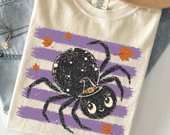 Striped Spider Graphic Comfort Colors Tshirt, Women's Fall Shirt for Bug Lover, Insect Autumn Tee, Cute Withcy Sweater, Spooky Season Top