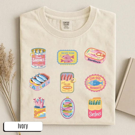 Sardines Comfort Colors Shirt, Retro Coastal Tee For Women, Funny Foodie Gift For Friend, Birthday Beach Gift For Daughter