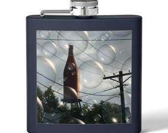 New Jersey Skyline Beer Bottle Water Tower Silhouette Flask | Stainless Steel 6oz
