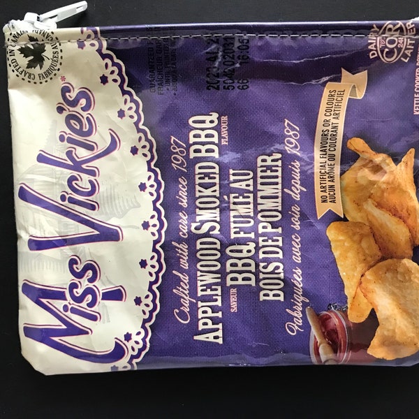 Barbecue fumé au bois de pommier Miss Vickie's - Sac de chips Miss Vickie's recyclé fait main dans une pochette zippée - Livraison gratuite au Canada et aux États-Unis