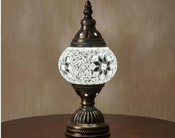 Lámpara de mesa de mosaico turco / Lámpara de noche de cristal / Decoración bohemia / Lámpara de noche cálida