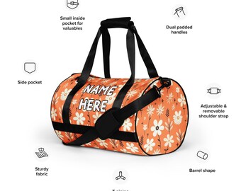 Gepersonaliseerde bohemian sporttas, minimalistische workouttas met eigen naam, boho fitnesstas, elegante weekendtas, hippie tribal reistas