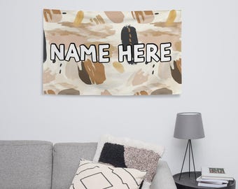 Gepersonaliseerde Boheemse vlag, minimalistische banner met eigen naam, boho woondecoratie, gezellige vlag, modern geïnspireerd cadeau, chique decoratief stuk
