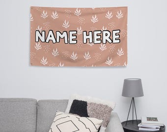 Gepersonaliseerde Boheemse vlag, minimalistische banner met eigen naam, boho woondecoratie, gezellige vlag, modern geïnspireerd cadeau, chique decoratief stuk