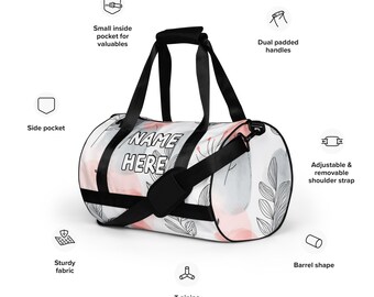 Gepersonaliseerde bohemian sporttas, minimalistische workouttas met eigen naam, boho fitnesstas, elegante weekendtas, hippie tribal reistas