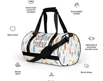 Gepersonaliseerde bohemian sporttas, minimalistische workouttas met eigen naam, boho fitnesstas, elegante weekendtas, hippie tribal reistas