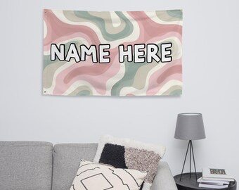 Gepersonaliseerde Boheemse vlag, minimalistische banner met eigen naam, boho woondecoratie, gezellige vlag, modern geïnspireerd cadeau, chique decoratief stuk