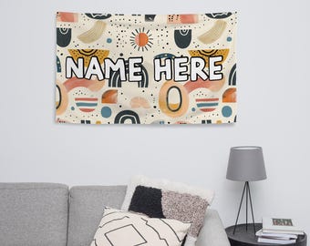 Gepersonaliseerde Boheemse vlag, minimalistische banner met eigen naam, boho woondecoratie, gezellige vlag, modern geïnspireerd cadeau, chique decoratief stuk