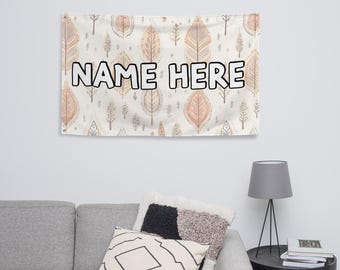 Gepersonaliseerde Boheemse vlag, minimalistische banner met eigen naam, boho woondecoratie, gezellige vlag, modern geïnspireerd cadeau, chique decoratief stuk
