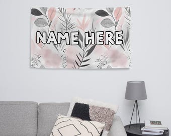 Gepersonaliseerde Boheemse vlag, minimalistische banner met eigen naam, boho woondecoratie, gezellige vlag, modern geïnspireerd cadeau, chique decoratief stuk