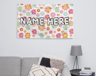 Gepersonaliseerde Boheemse vlag, minimalistische banner met eigen naam, boho woondecoratie, gezellige vlag, modern geïnspireerd cadeau, chique decoratief stuk