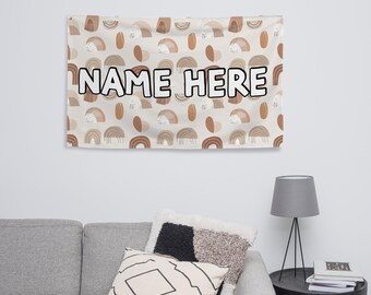 Gepersonaliseerde Boheemse vlag, minimalistische banner met eigen naam, boho woondecoratie, gezellige vlag, modern geïnspireerd cadeau, chique decoratief stuk