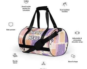 Gepersonaliseerde bohemian sporttas, minimalistische workouttas met eigen naam, boho fitnesstas, elegante weekendtas, hippie tribal reistas