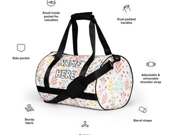 Gepersonaliseerde bohemian sporttas, minimalistische workouttas met eigen naam, boho fitnesstas, elegante weekendtas, hippie tribal reistas