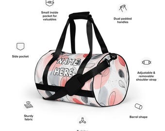 Gepersonaliseerde bohemian sporttas, minimalistische workouttas met eigen naam, boho fitnesstas, elegante weekendtas, hippie tribal reistas