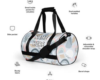 Gepersonaliseerde bohemian sporttas, minimalistische workouttas met eigen naam, boho fitnesstas, elegante weekendtas, hippie tribal reistas