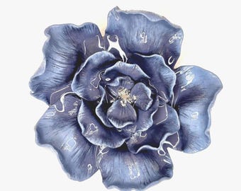 Blue Epoxy Clay Flower Wall Hanging – Shiny Handmade Floral Art