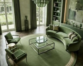 Hand Tufted Wool Rug, Green Round Area Carpet, Sage Circular Living Room Decor, Modern Luxury Floor Rug, Minimalist Home Accent, Custom Size
