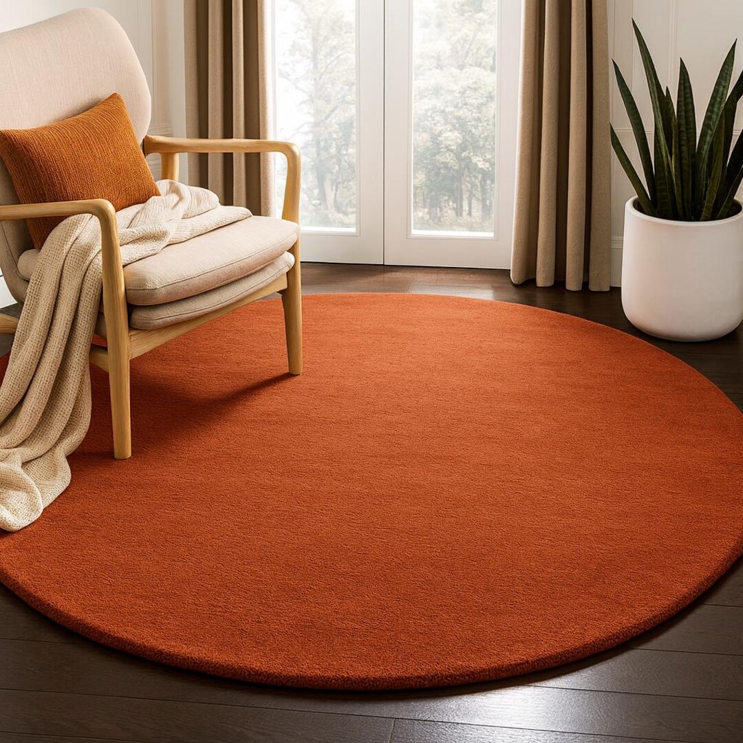 Rust Orange Round Rug, Hand Tufted Wool Rug, Terracotta Circle Rug ...