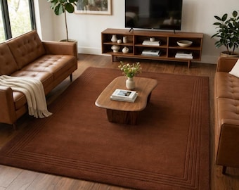 Hand Tufted Brown Wool Rug, Solid Minimalist Area Rug, Neutral Modern Living Room Carpet, Scandinavian Handmade Luxury Floor Decor