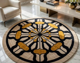 Tappeto rotondo geometrico trapuntato a mano, tappeto moderno astratto in lana, tappeto di lusso di design, decorazione contemporanea per pavimenti, dimensioni personalizzate