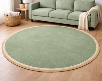 Sage Green Hand Tufted Round Wool Rug, Minimalist Sage Green Area Rug, Scandinavian Modern Living Room Carpet, Circle Wool Rug