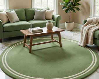 Hand Tufted Round Sage Green Rug, Modern Minimalist Circle Carpet, Soft Plush Area Floor Mat, Neutral Living Room Decor, Cozy Bedroom Accent