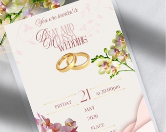 Editable Wedding Invitation Canva Template | Elegant Floral Wedding Invite | Digital Wedding Card | Instant Download