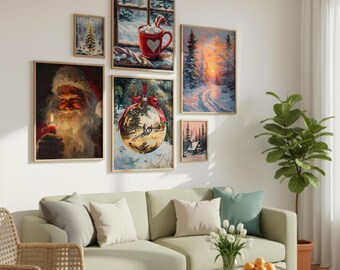 Christmas Wall Art Print Set | Santa, Winter Landscape (Digital Download)