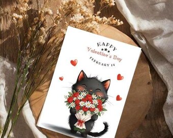 Romantic Cat Valentine's Day Card | Printable Love Illustration (Digital Download)