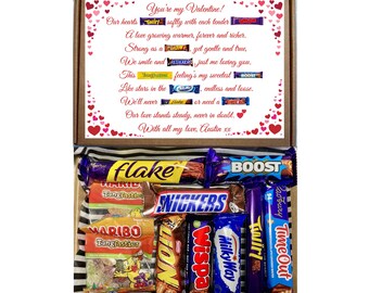 Valentines Chocolate Gift Box with Love Poem | Personalised Letterbox Present Hamper