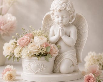 Praying Angel Cherub Planter | Memorial Flower Pot, Religious Home Decor