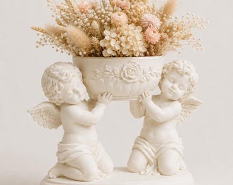 Double Cherub Floral Bowl Planter | Angelic Centerpiece, Wedding Memorial Décor