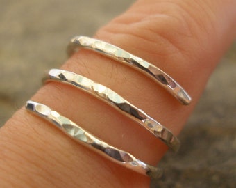 3-Strand Sterling Silver Hammered Spiral Ring, or in 9ct Yellow Gold. 3 times Wrap Round Ring. Made in any size. Polished and shiny!