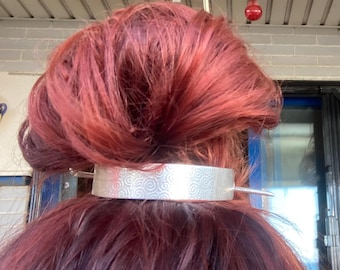Textured Sterling Silver or Copper Hair Barrette: Ponytail Bun Cuff, any size, dimensions